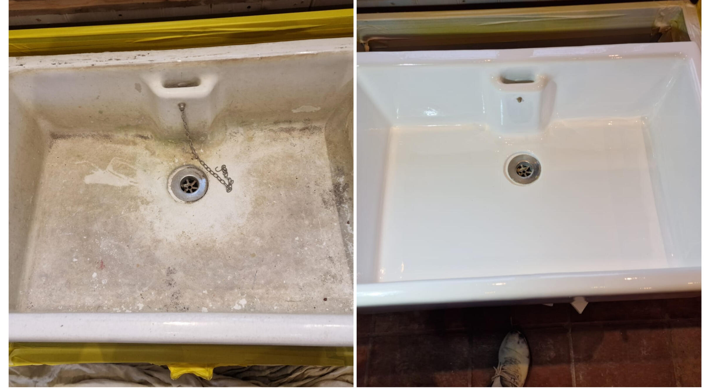 BELFAST KITCHEN SINK RESTORED IN Portsmouth BEFORE AND AFTER PHOTOS OF A KITCHEN CERAMIC BELFAST SINK, WAS DAMAGED AND FULL OF CHIPS, FULLY RESORED TO A LIKE NEW FINISH IN Portsmouth