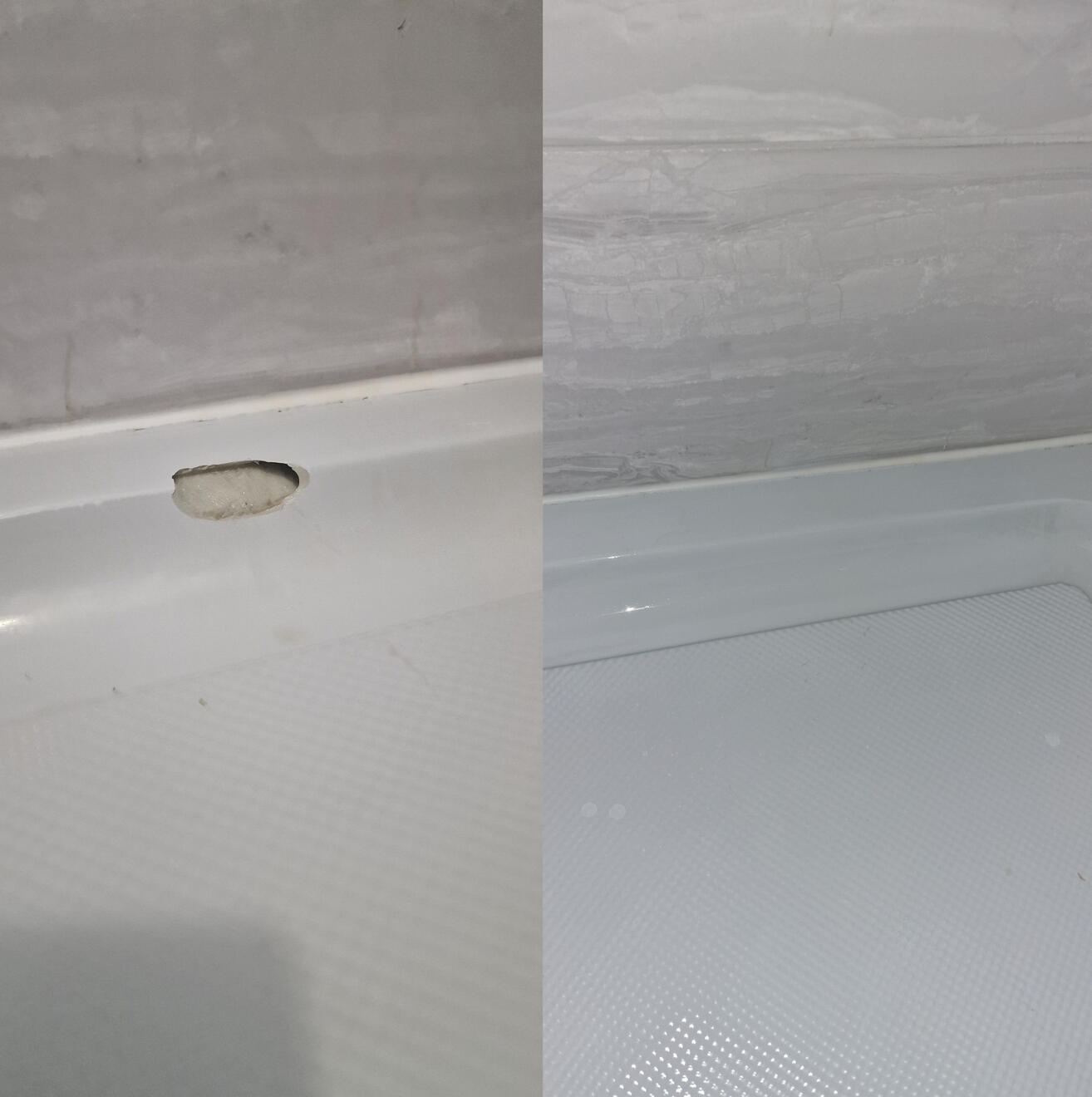 BEFORE AND AFTER PICTURES OF A STONE RESIN SHOWER TRAY CHIP REPAIR Before and after pictures of a shower Tray repair Southsea, Portsmouth